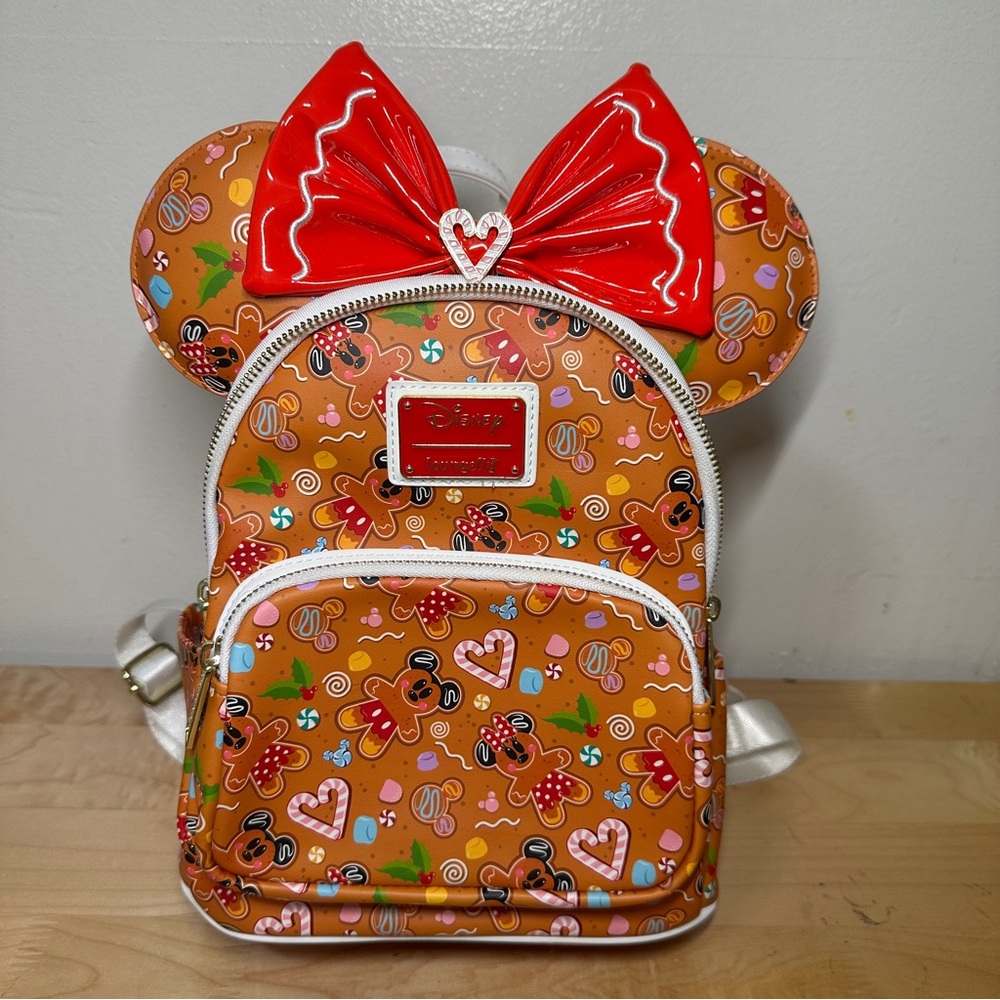 Loungefly Disney Gingerbread Mickey Minnie Mouse Mini-Backpack + Ears